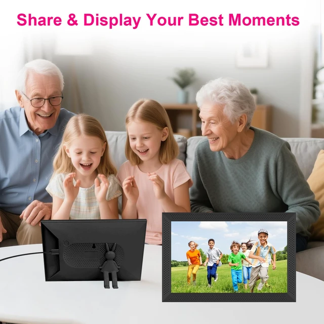 Alt view image 3 of 7 - Digital Picture Frame 10.1 inch Smart Electronic Frameo Photo Frame 32GB Auto-Rotate 1280*800 HD Touch Screen, Desk or Wall Mounted, Share Photos Videos Instantly, Gifts for Mom Dad Women Men (Black)