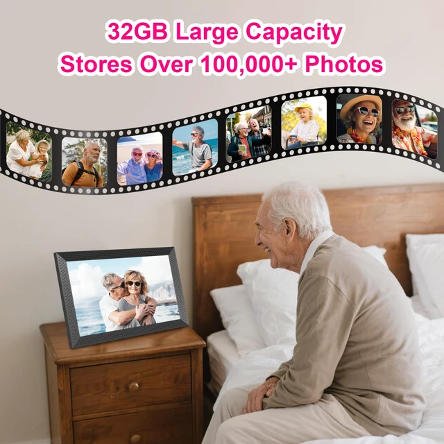 Alt view image 4 of 7 - Digital Picture Frame 10.1 inch Smart Electronic Frameo Photo Frame 32GB Auto-Rotate 1280*800 HD Touch Screen, Desk or Wall Mounted, Share Photos Videos Instantly, Gifts for Mom Dad Women Men (Black)
