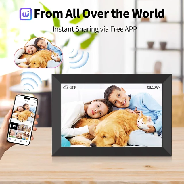 Alt view image 2 of 7 - Digital Picture Frame 10.1 Inch, WiFi Digital Photo Frame with 16GB Storage, IPS HD Touchscreen, Instant Photo & Video Upload via Uhale APP, Wall-Mounted, for Mom, Housewarming Black
