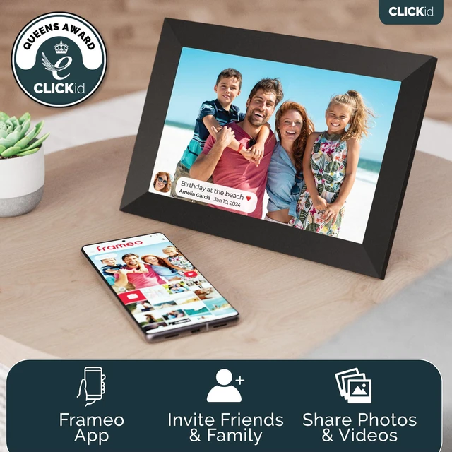 Alt view image 4 of 7 - Frameo WiFi Digital Picture Frame 10.1 inch | 32GB Storage, Touchscreen, Auto Rotate, Motion Sensor, Weather and Calendar Digital Frame, Memory Card Slot, Remote | CLICKid SNAP10 Digital Photo Frame