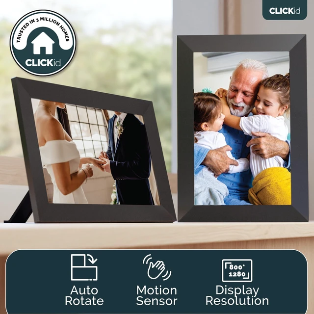 Alt view image 5 of 7 - Frameo WiFi Digital Picture Frame 10.1 inch | 32GB Storage, Touchscreen, Auto Rotate, Motion Sensor, Weather and Calendar Digital Frame, Memory Card Slot, Remote | CLICKid SNAP10 Digital Photo Frame