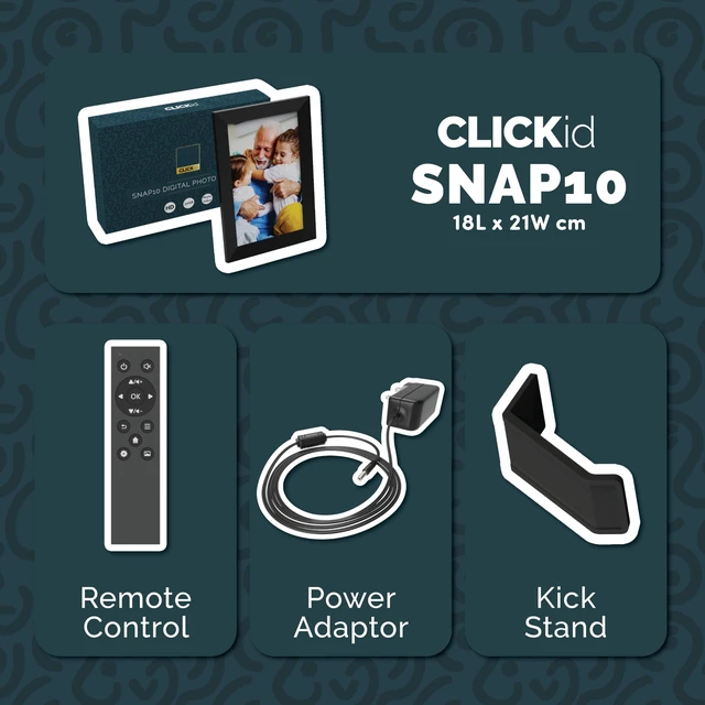 Alt view image 7 of 7 - Frameo WiFi Digital Picture Frame 10.1 inch | 32GB Storage, Touchscreen, Auto Rotate, Motion Sensor, Weather and Calendar Digital Frame, Memory Card Slot, Remote | CLICKid SNAP10 Digital Photo Frame