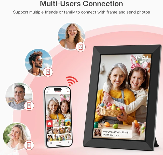 Alt view image 4 of 7 - 32GB FRAMEO 10.1 Inch Smart WiFi Digital Picture Frame 1280x800 IPS Touch Screen, Auto-Rotate Portrait and Landscape, Built in Memory, Share Moments Instantly via Frameo App from Anywhere