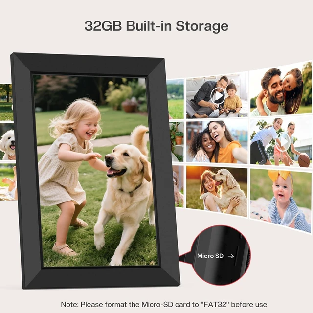 Alt view image 6 of 7 - 32GB FRAMEO 10.1 Inch Smart WiFi Digital Picture Frame 1280x800 IPS Touch Screen, Auto-Rotate Portrait and Landscape, Built in Memory, Share Moments Instantly via Frameo App from Anywhere