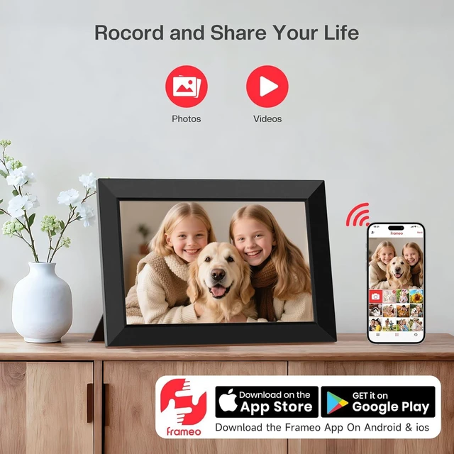 Alt view image 7 of 7 - 32GB FRAMEO 10.1 Inch Smart WiFi Digital Picture Frame 1280x800 IPS Touch Screen, Auto-Rotate Portrait and Landscape, Built in Memory, Share Moments Instantly via Frameo App from Anywhere