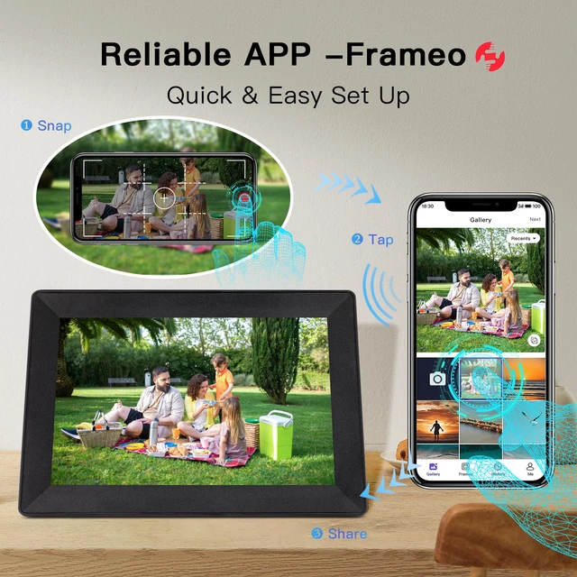 Alt view image 2 of 7 - Frameo 10.1 Inch Digital Picture Frame WiFi Connect Touch Screen Digital Photo Frame, 16GB Memory, Auto-Rotate, Share Photos/Videos Instantly via Frameo App from Anywhere
