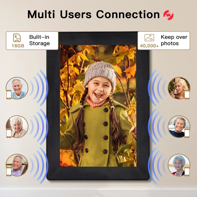 Alt view image 5 of 7 - Frameo 10.1 Inch Digital Picture Frame WiFi Connect Touch Screen Digital Photo Frame, 16GB Memory, Auto-Rotate, Share Photos/Videos Instantly via Frameo App from Anywhere