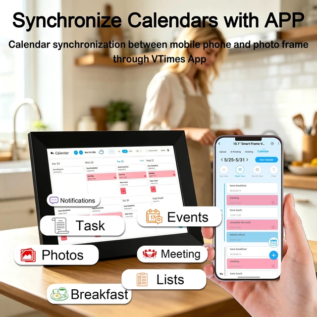 Alt view image 3 of 7 - 10.1" Digital Picture Frame, Interactive Electronic Picture Frame | 1280*800 HD IPS Touch Screen, WiFi Smart Digital Calendar with AI-Generated Images, Auto-Rotate & Remote Share via APP