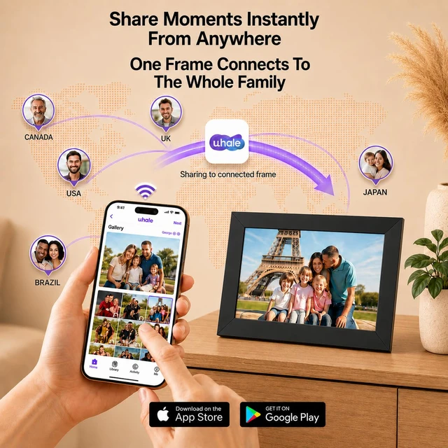 Alt view image 3 of 7 - 8 WiFi Digital Picture Frame HD Touchscreen, 16GB Storage, MicroSD/USB-C, Auto-Rotate, App Sharing Electric Picture Frame Slideshow, for Desk & Family Use, Moms Birthday Gifts, (Black)