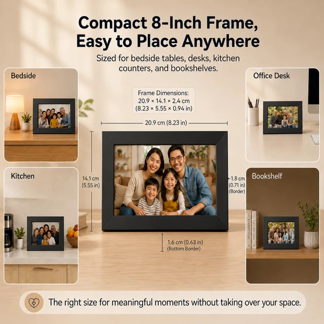 Alt view image 7 of 7 - 8 WiFi Digital Picture Frame HD Touchscreen, 16GB Storage, MicroSD/USB-C, Auto-Rotate, App Sharing Electric Picture Frame Slideshow, for Desk & Family Use, Moms Birthday Gifts, (Black)