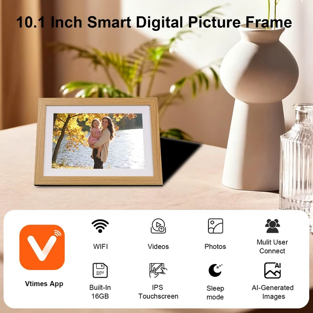 Alt view image 2 of 7 - 10.1" Digital Picture Frame, WiFi Electronic Picture Frame | 1280*800 HD IPS Touch Screen Family Planner, Smart Digital Calendar, AI-Generated Images, Auto-Rotate & Remote Share via APP