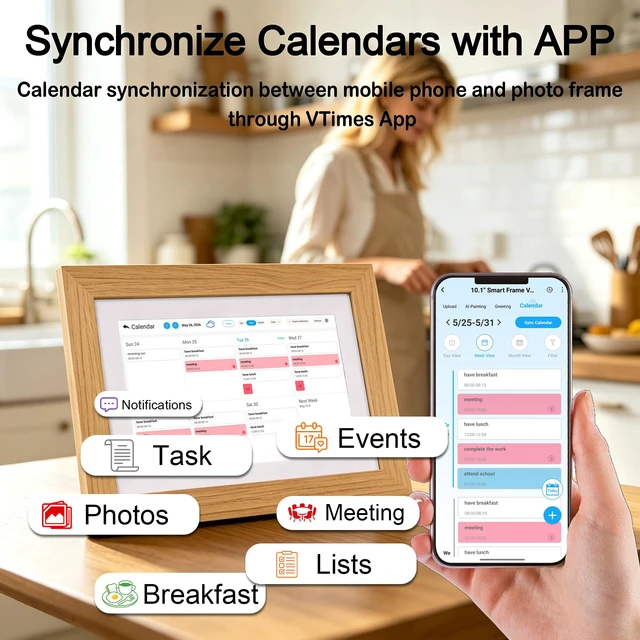 Alt view image 3 of 7 - 10.1" Digital Picture Frame, WiFi Electronic Picture Frame | 1280*800 HD IPS Touch Screen Family Planner, Smart Digital Calendar, AI-Generated Images, Auto-Rotate & Remote Share via APP