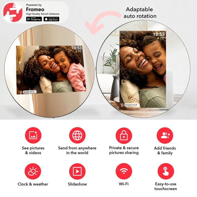 Alt view image 4 of 7 - Frameo Digital Picture Frame,2K HD IPS Touch Screen 32GB Storage | Auto-Rotate Wall Mount,Up-Market Gifts for Mom Father,Share Photos/Videos from Phone