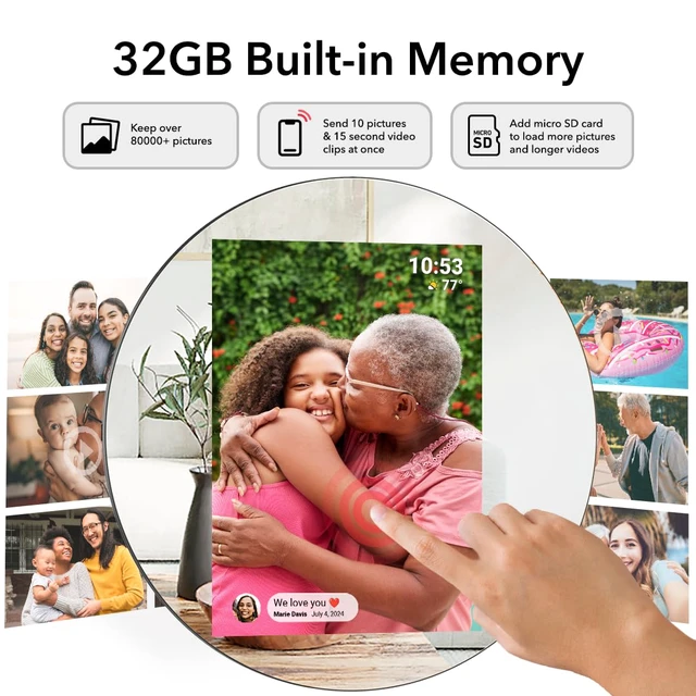 Alt view image 6 of 7 - Frameo Digital Picture Frame,2K HD IPS Touch Screen 32GB Storage | Auto-Rotate Wall Mount,Up-Market Gifts for Mom Father,Share Photos/Videos from Phone