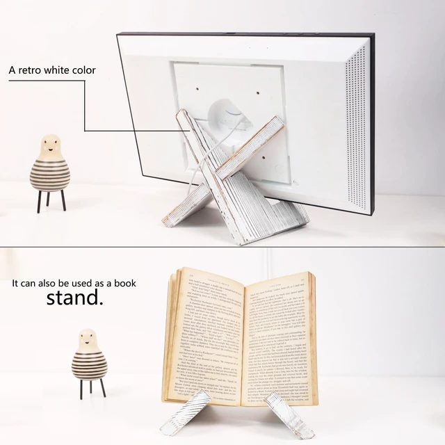 Alt view image 4 of 5 - Digital Photo Frame Solid Wooden Table Stand, White | Monitor and Tablet Compatible, Cookbook Stand Holder, Display Stand, Decoration Frame