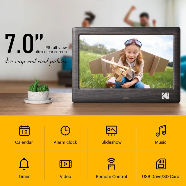 Alt view image 2 of 7 - 7 Inch Digital Picture Frame with Remote Control, 1024x600 HD Display Digital Photo Frame, USB or SD Card Required, Auto-Rotate, Supports Photo/Video/Music/Calendar/Slideshow