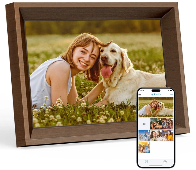 Main image of Digital Picture Frame -10.1 WiFi Digital Photo Frame for Gifts,Show Videos on Auto-Rotate & Wall-Mountable Touch Screen Frame,Easy Share, Send via Phone APP, Email,Wood Brown
