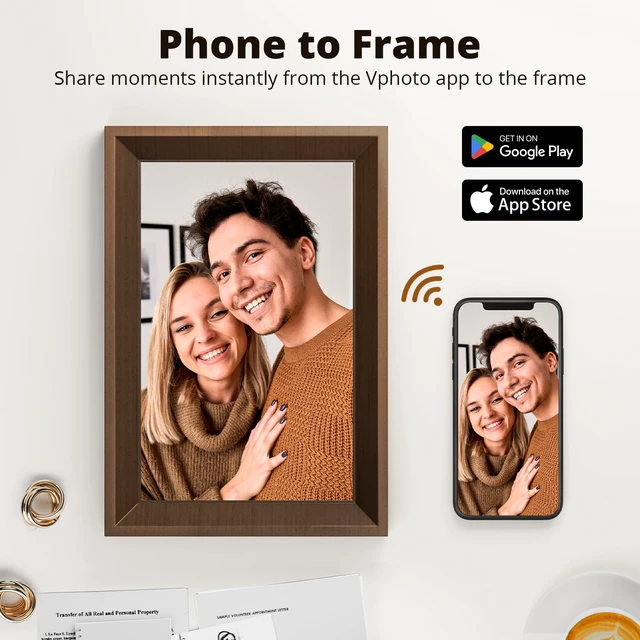 Alt view image 2 of 7 - Digital Picture Frame -10.1 WiFi Digital Photo Frame for Gifts,Show Videos on Auto-Rotate & Wall-Mountable Touch Screen Frame,Easy Share, Send via Phone APP, Email,Wood Brown