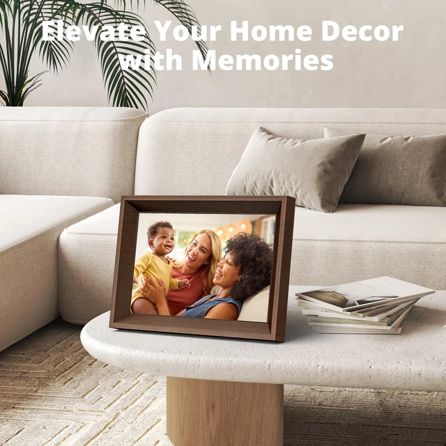 Alt view image 6 of 7 - Digital Picture Frame -10.1 WiFi Digital Photo Frame for Gifts,Show Videos on Auto-Rotate & Wall-Mountable Touch Screen Frame,Easy Share, Send via Phone APP, Email,Wood Brown