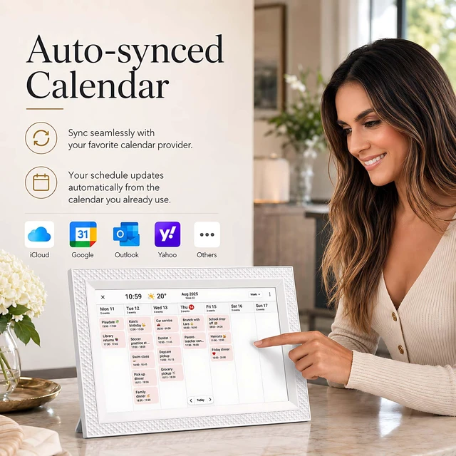 Alt view image 4 of 7 - Frameo Digital Picture Frame 10.1" Digital Calendar 2-in-1|WiFi Smart Photo Frame16GB with 1280x800 HD Touchscreen|Sync Family Calendars Planner|Share Photos/Videos from Phone|Gifts for Mom Parents