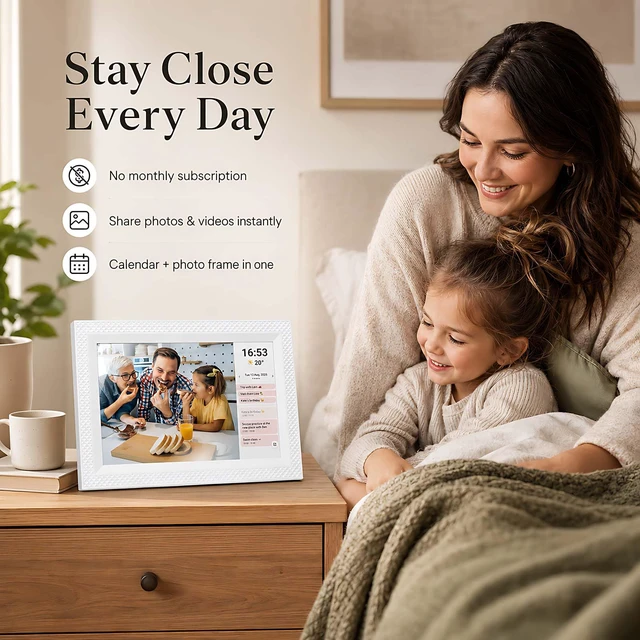 Alt view image 5 of 7 - Frameo Digital Picture Frame 10.1" Digital Calendar 2-in-1|WiFi Smart Photo Frame16GB with 1280x800 HD Touchscreen|Sync Family Calendars Planner|Share Photos/Videos from Phone|Gifts for Mom Parents