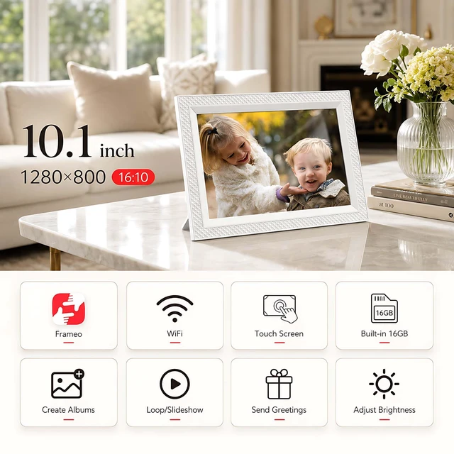 Alt view image 7 of 7 - Frameo Digital Picture Frame 10.1" Digital Calendar 2-in-1|WiFi Smart Photo Frame16GB with 1280x800 HD Touchscreen|Sync Family Calendars Planner|Share Photos/Videos from Phone|Gifts for Mom Parents