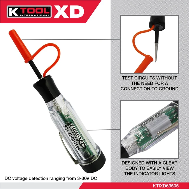Alt view image 2 of 7 - XDCHT504 Xtra Duty Cordless Circuit Tester, DC Voltage Detection Tool, Dual Color LED Polarity Indicator, Audible Beep Alert, Built in Lithium Battery
