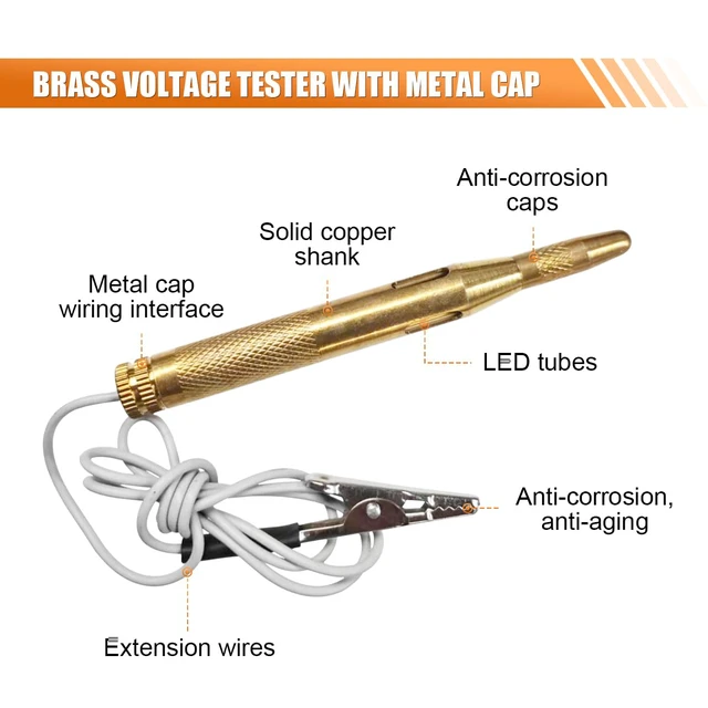 Alt view image 3 of 6 - Test Light Automotive, 6V 12V 24V Car Voltage Circuit Tester Pen, Auto Bidirectional Light Tester with LED Lamp Long Probe Extended Wire, Electrical Voltage Tester for Car SUV Truck (Metal)