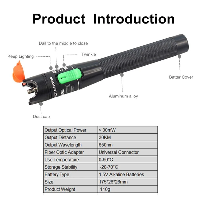 Alt view image 3 of 7 - Visual Fault Locator, 30-50KM Fiber Optic Cable Tester Meter VFL Red Light Pen Light Source Testers