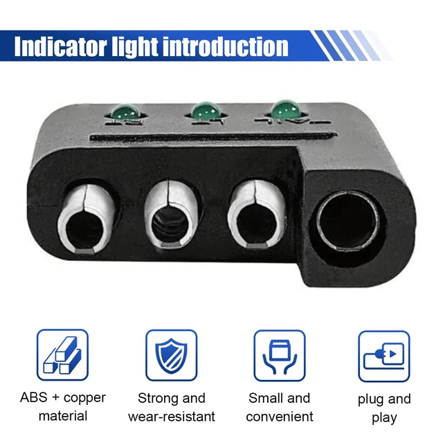 Alt view image 3 of 6 - 4 Pin Trailer Plug Tester, 4 Way Flat Trailer Circuit Tester with LED Indicators, Straight Trailer Light Wiring Testers, Trailer Tester Connector for Turn Signal Tail Lights Trouble Shooter
