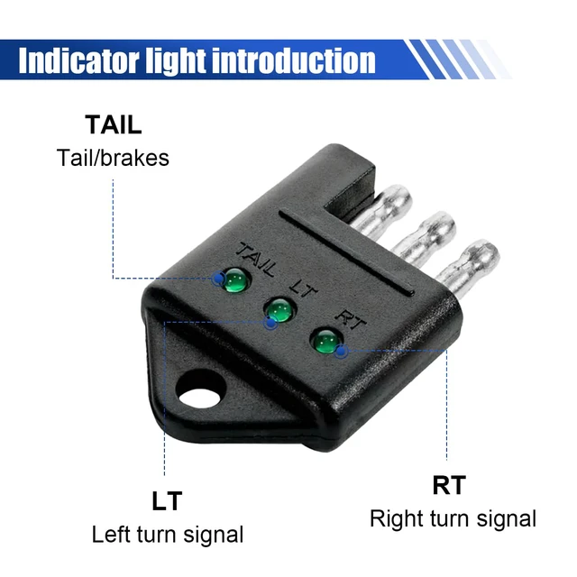 Alt view image 4 of 6 - 4 Pin Trailer Plug Tester, 4 Way Flat Trailer Circuit Tester with LED Indicators, Straight Trailer Light Wiring Testers, Trailer Tester Connector for Turn Signal Tail Lights Trouble Shooter