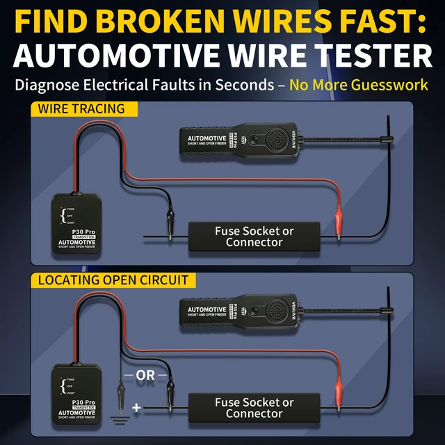 Alt view image 3 of 6 - P30 Pro Circuit Tracer with Dual LED Lights, Automotive Electrical Open & Short Finder, Fault Probe Cable Tester, Diagnostic Tool for Vehicle Wiring Repair, Cable Toner, DC 6-42V(With Battery)