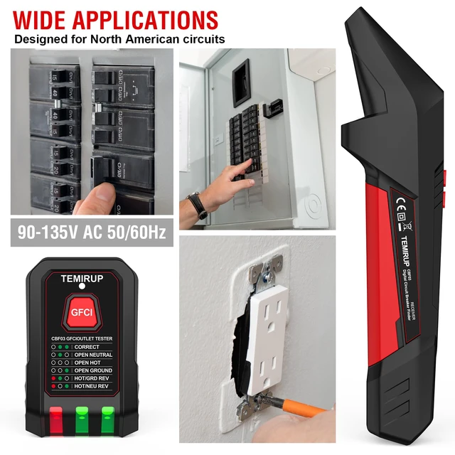Alt view image 7 of 7 - Circuit Breaker Finder Kit with LCD, GFCI Outlet Tester, Breaker Finder | 90-135V AC Circuit Tracer with NCV Test & Flashlight, Light, Sound & Vibration Alerts, Includes Carrying Case and Batteries