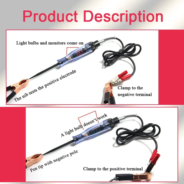 Alt view image 4 of 7 - Automotive Test Light with 3-24V LED Digital Display | Circuit Tester Automotive with Dual Color Polarity Indicator, Electrical Test Pen with Sharp Hard Steel Probe for Car RV Fuse