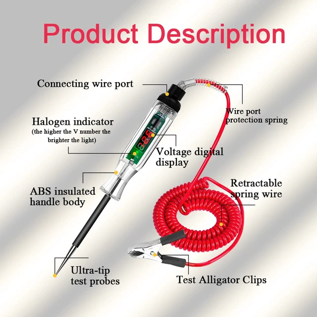 Alt view image 3 of 7 - Automotive Test Light with 3-24V LED Digital Display | Circuit Tester Automotive with Dual Color Polarity Indicator, Electrical Test Pen with Sharp Hard Steel Probe for Car RV Fuse