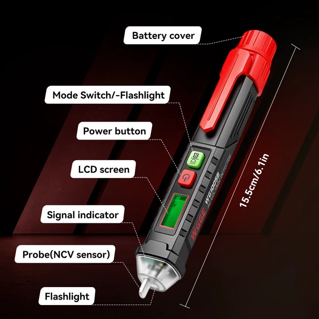 Alt view image 2 of 7 - AC Voltage Tester,Non-Contact Voltage Tester, Dual Range 12-1000V/48-1000V with LCD Display, Buzzer Alarm, Flashlight and Live/Neutral Wire Detection