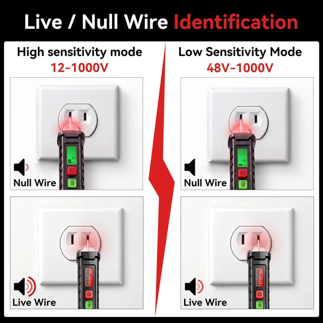 Alt view image 4 of 7 - AC Voltage Tester,Non-Contact Voltage Tester, Dual Range 12-1000V/48-1000V with LCD Display, Buzzer Alarm, Flashlight and Live/Neutral Wire Detection
