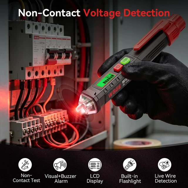 Alt view image 3 of 7 - AC Voltage Tester,Non-Contact Voltage Tester, Dual Range 12-1000V/48-1000V with LCD Display, Buzzer Alarm, Flashlight and Live/Neutral Wire Detection