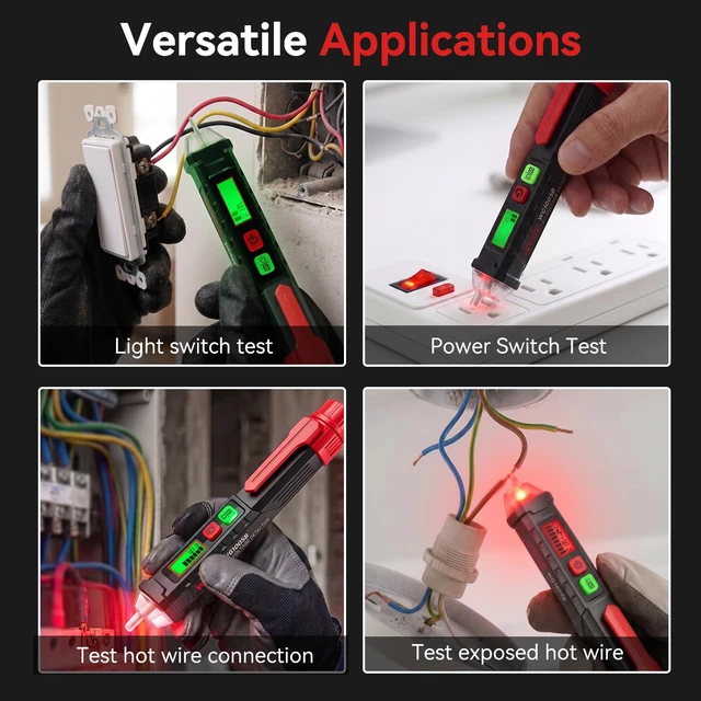 Alt view image 6 of 7 - AC Voltage Tester,Non-Contact Voltage Tester, Dual Range 12-1000V/48-1000V with LCD Display, Buzzer Alarm, Flashlight and Live/Neutral Wire Detection