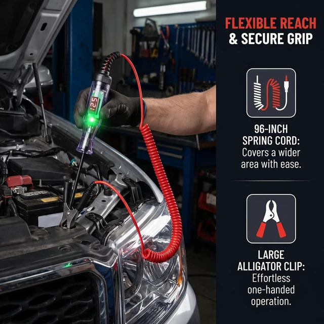 Alt view image 2 of 7 - Automotive Circuit Tester with 3-120V LED Voltmeter, Car Test Light Dual Polarity Indicator & Long Probe, Fuse Checker RV Marine Tool
