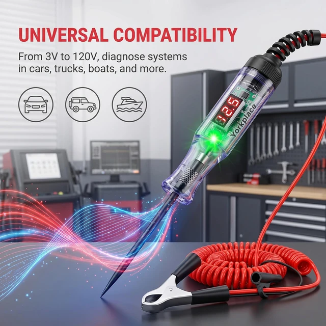 Alt view image 5 of 7 - Automotive Circuit Tester with 3-120V LED Voltmeter, Car Test Light Dual Polarity Indicator & Long Probe, Fuse Checker RV Marine Tool