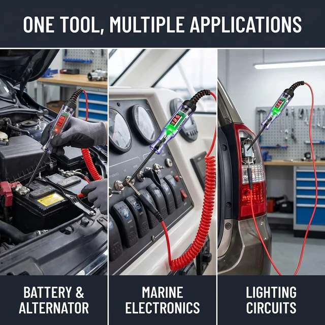 Alt view image 7 of 7 - Automotive Circuit Tester with 3-120V LED Voltmeter, Car Test Light Dual Polarity Indicator & Long Probe, Fuse Checker RV Marine Tool