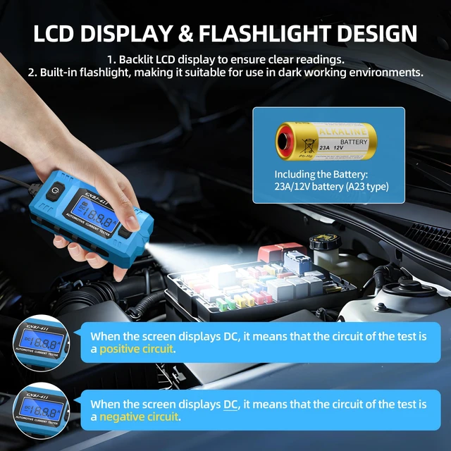 Alt view image 5 of 6 - Car Fuse Tester Automotive Circuit Fault Probe Tester 20A 48V with Led Display & Front Lighting Car Relay Fuse Checker for Current Circuit Testing