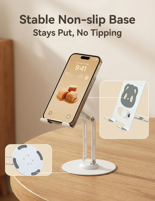 Alt view image 3 of 7 - All-Metal 360° Rotating Desk Phone Stand for 4-8" Phones & iPad | Weighted Carbon Steel Base, 360° Rotating, Anti-Slip, Case-Friendly, Heat Dissipation, Scratch Resistant