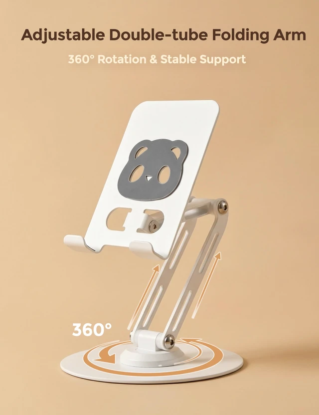 Alt view image 2 of 7 - All-Metal 360° Rotating Desk Phone Stand for 4-8" Phones & iPad | Weighted Carbon Steel Base, 360° Rotating, Anti-Slip, Case-Friendly, Heat Dissipation, Scratch Resistant