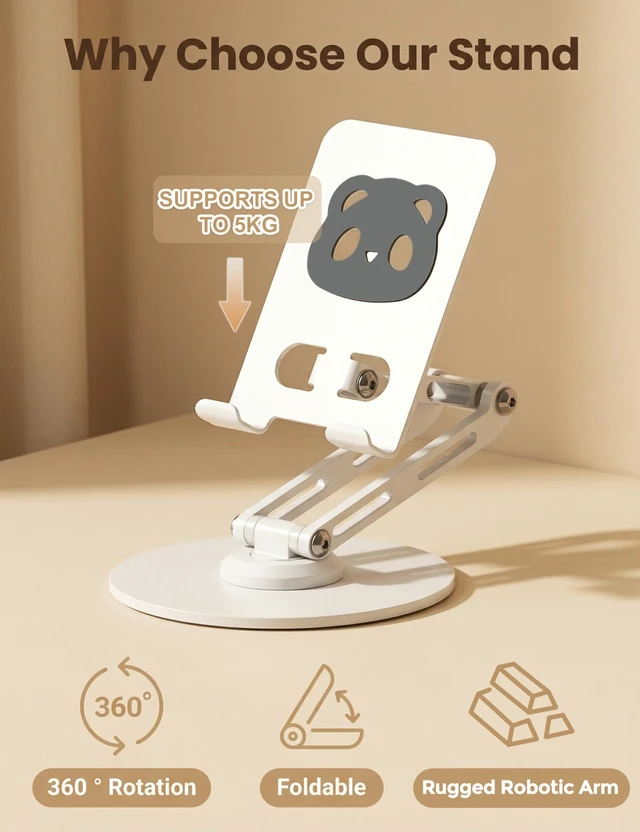 Alt view image 4 of 7 - All-Metal 360° Rotating Desk Phone Stand for 4-8" Phones & iPad | Weighted Carbon Steel Base, 360° Rotating, Anti-Slip, Case-Friendly, Heat Dissipation, Scratch Resistant