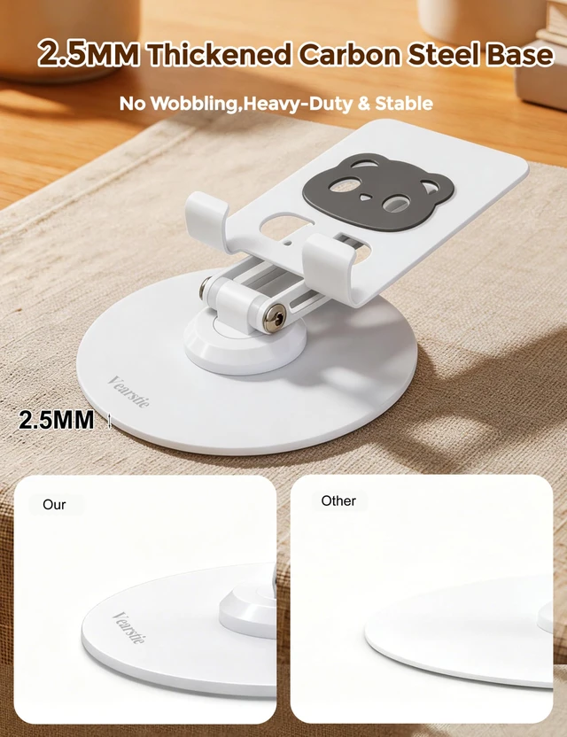 Alt view image 5 of 7 - All-Metal 360° Rotating Desk Phone Stand for 4-8" Phones & iPad | Weighted Carbon Steel Base, 360° Rotating, Anti-Slip, Case-Friendly, Heat Dissipation, Scratch Resistant