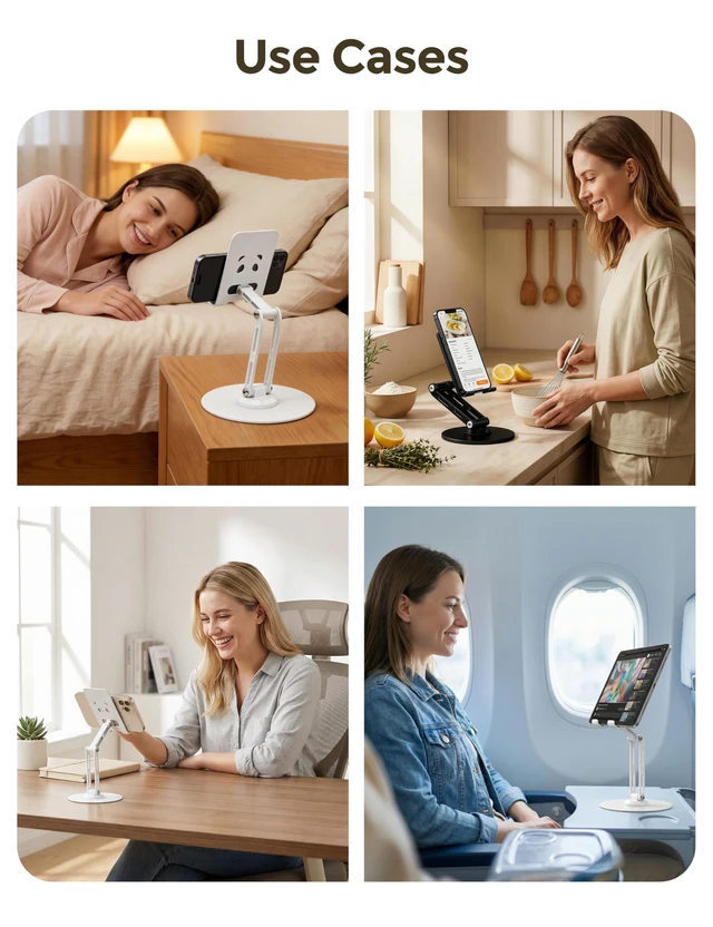 Alt view image 6 of 7 - All-Metal 360° Rotating Desk Phone Stand for 4-8" Phones & iPad | Weighted Carbon Steel Base, 360° Rotating, Anti-Slip, Case-Friendly, Heat Dissipation, Scratch Resistant
