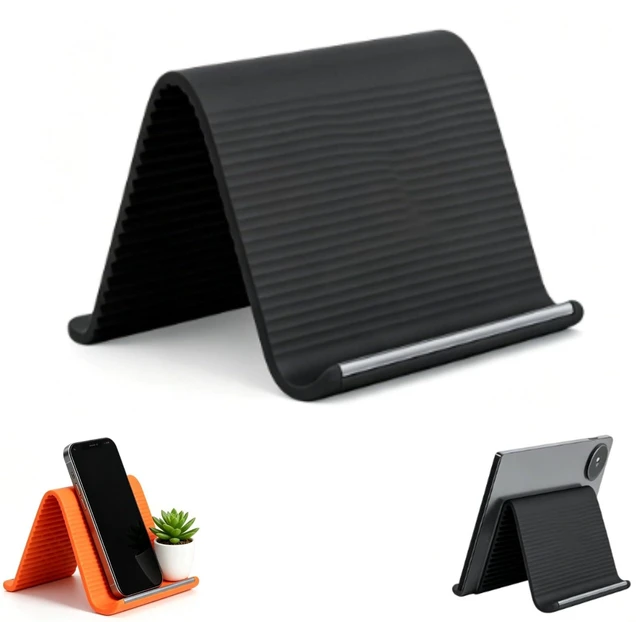 Main image of Silicone Phone Stand with Aluminum, Flexible Foldable Phone Holder, Bendable Adjustable Anti-Slip Desktop Stand for Phone Tablet Laptop, Portable Rollable Multi-Angle Stand for Home (Black)