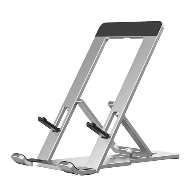 Main image of Portable Phone Stand for Desk, Aluminum Adjustable Cell Phone Holder, Foldable Travel Cellphone Dock Compatible with All Phones (A-Silver)